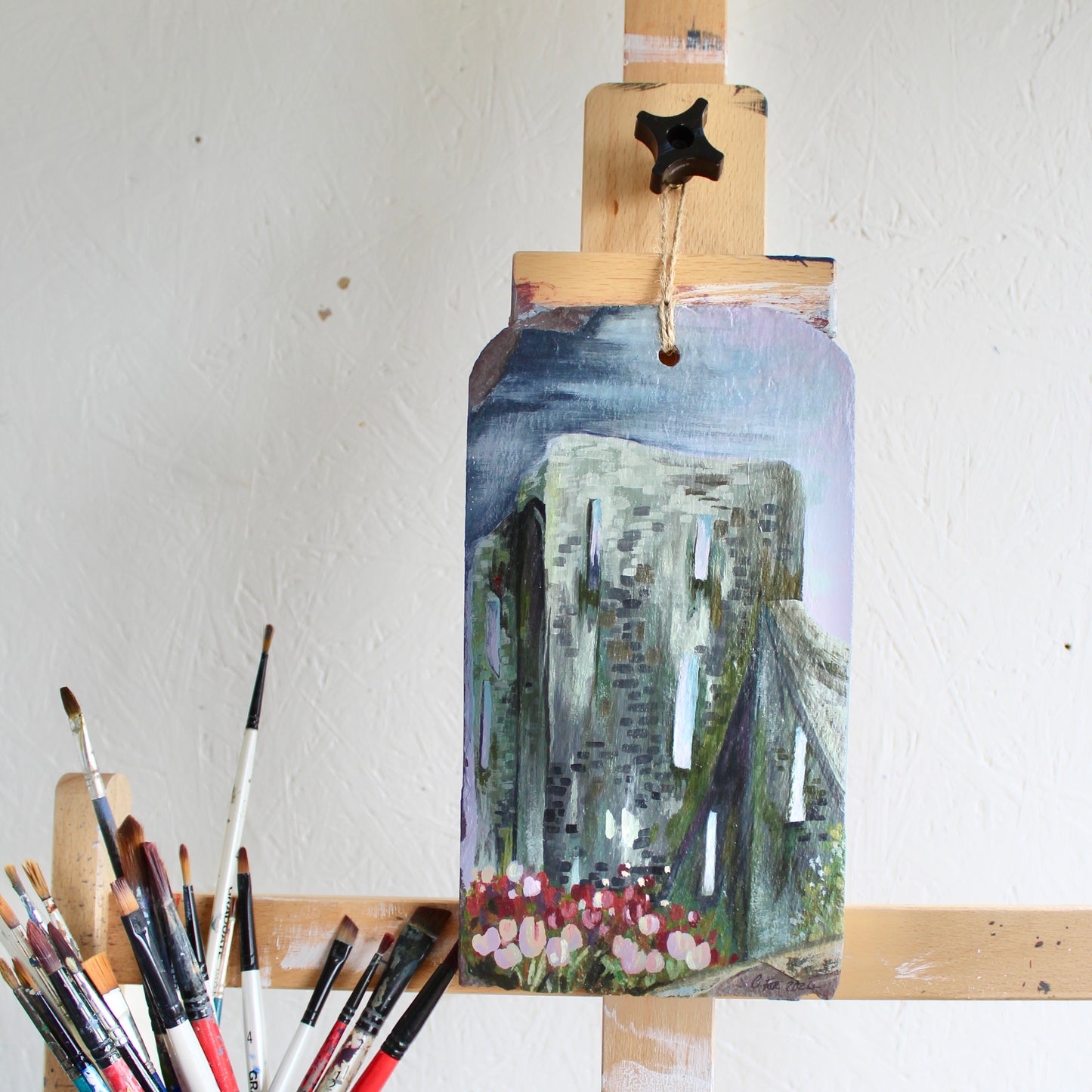 Neath Castle Original Painting – Hand-Painted Acrylic Art on natural Welsh Slate