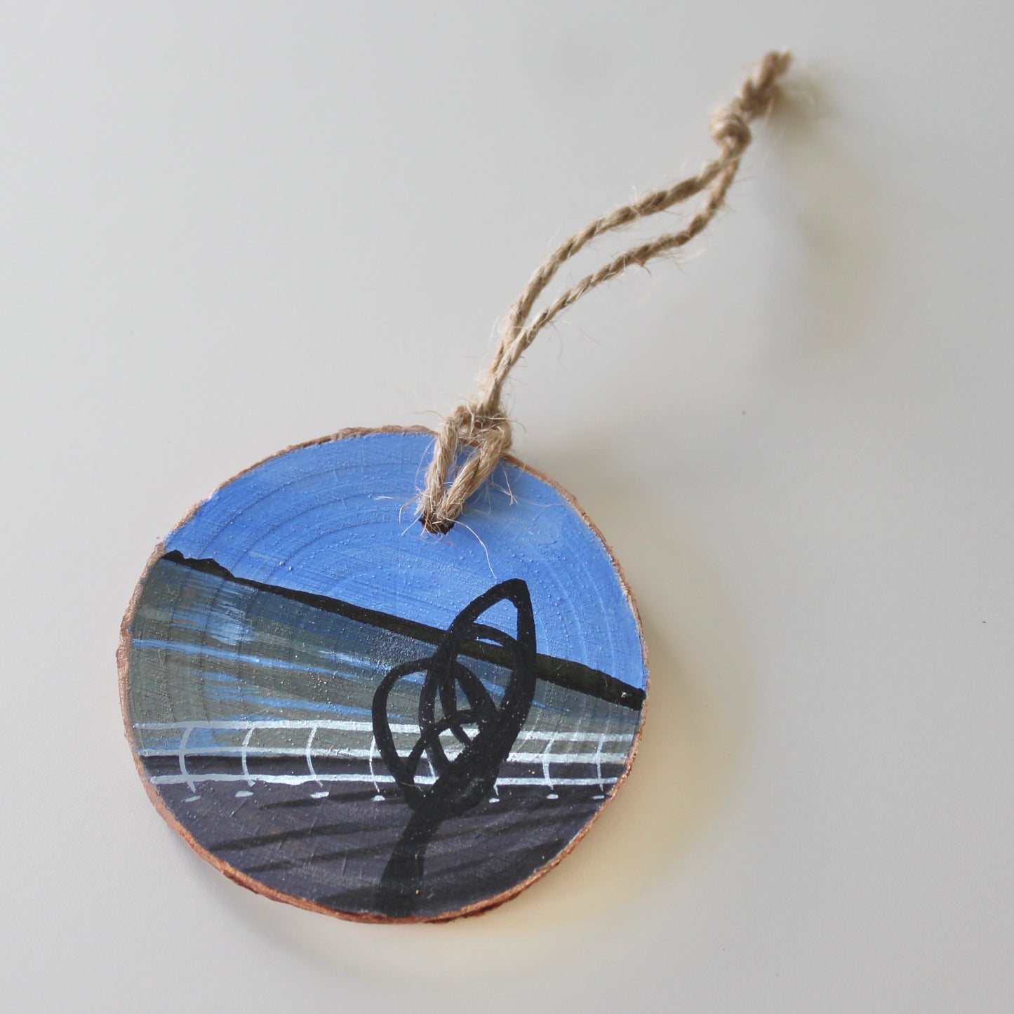 Aberavon Beach with Kite Sculpture Painting on Wood Slice, Hand-Painted Welsh Art, Unique Port Talbot Gift decoration