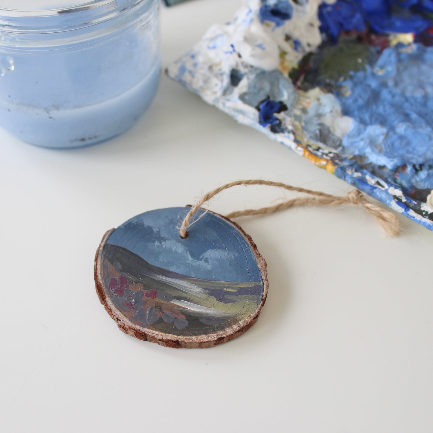 Yorkshire Moors original painting, wooden hanging decoration.