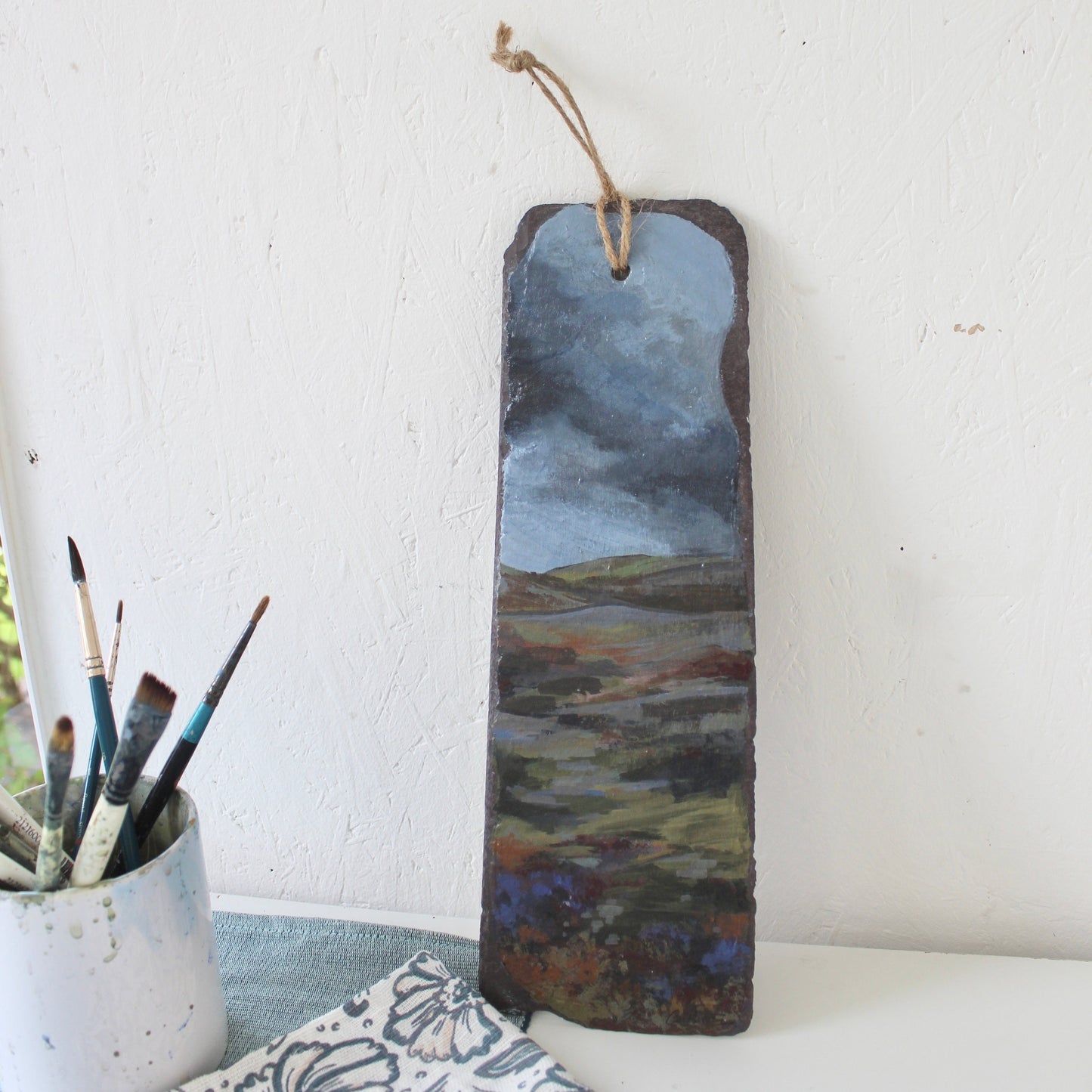 Clwydian Range, north-east Wales. Original acrylic painting on Welsh slate.