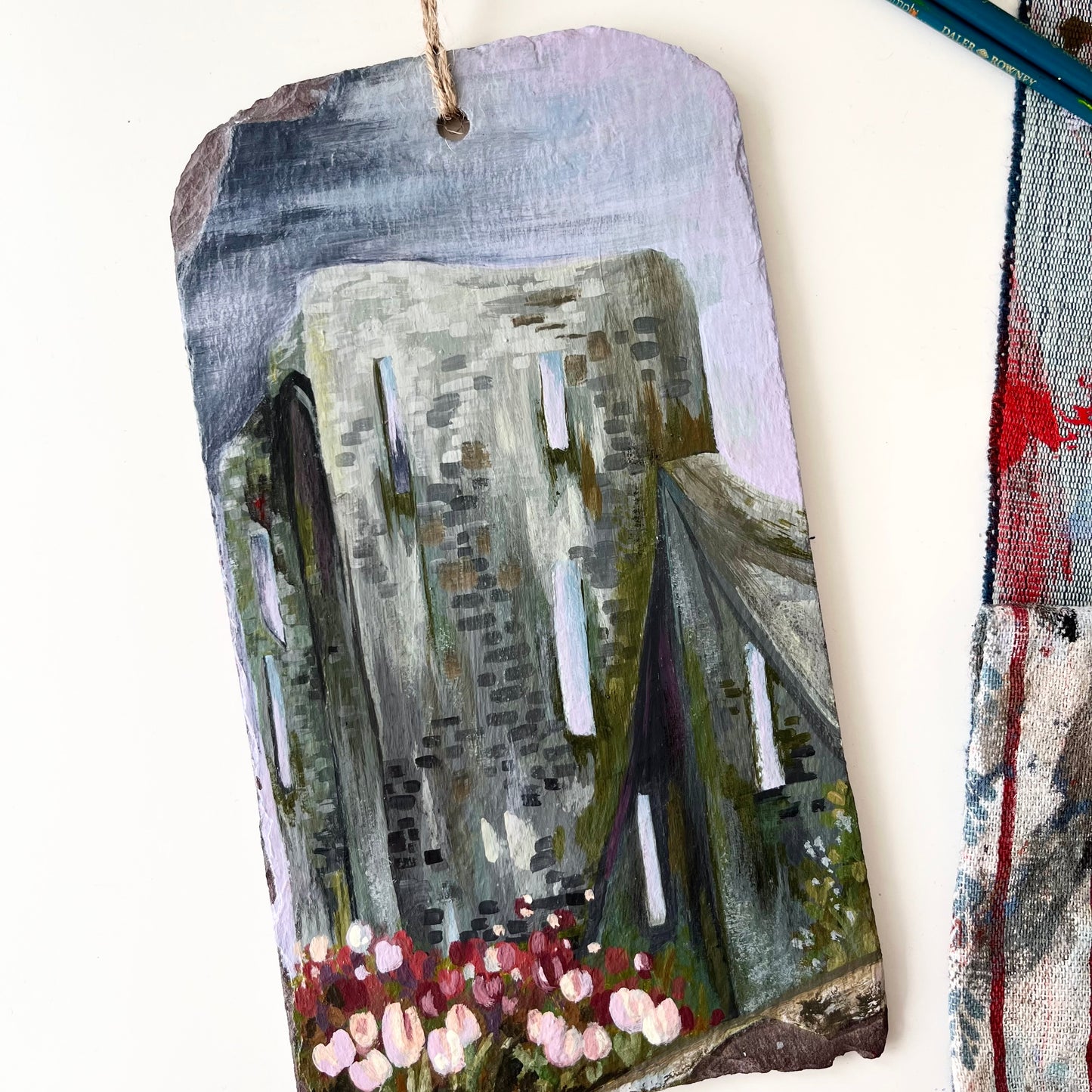 Neath Castle Original Painting – Hand-Painted Acrylic Art on natural Welsh Slate