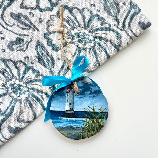 Talacre Beach Lighthouse, North Wales. Hand painted wooden ornament.