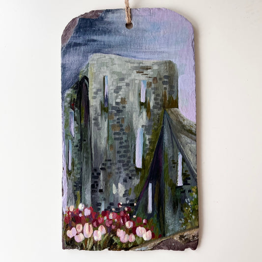 Neath Castle Original Painting – Hand-Painted Acrylic Art on natural Welsh Slate