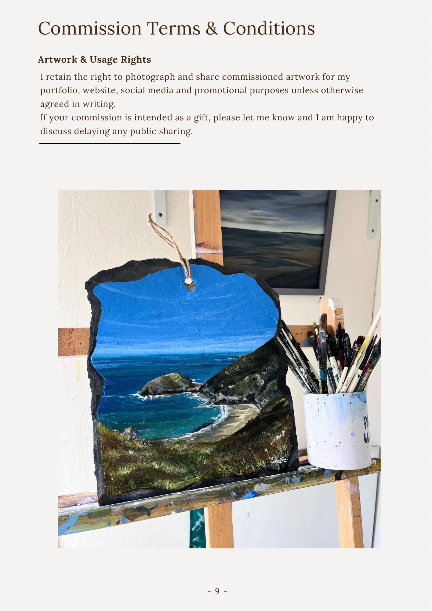 13.5 × 20 cm Landscape Welsh Slate Commission – Skomer Island with Puffins (Deposit)