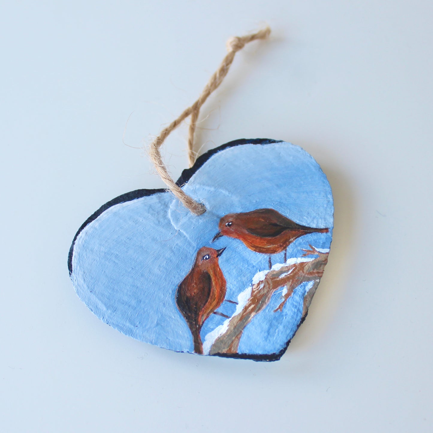 Robin Ornament - Hand-Painted slate heart decoration.