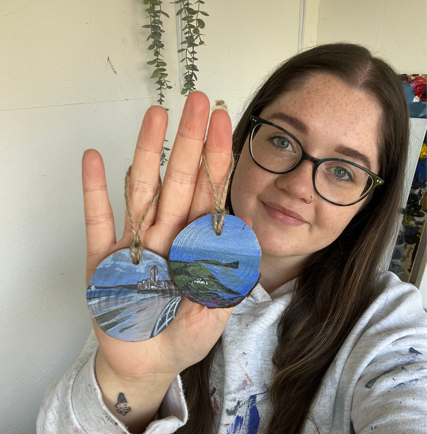 Worms Head Hand-Painted on Wood Slice, Tower Swansea Coastal Art, Unique Welsh Gift