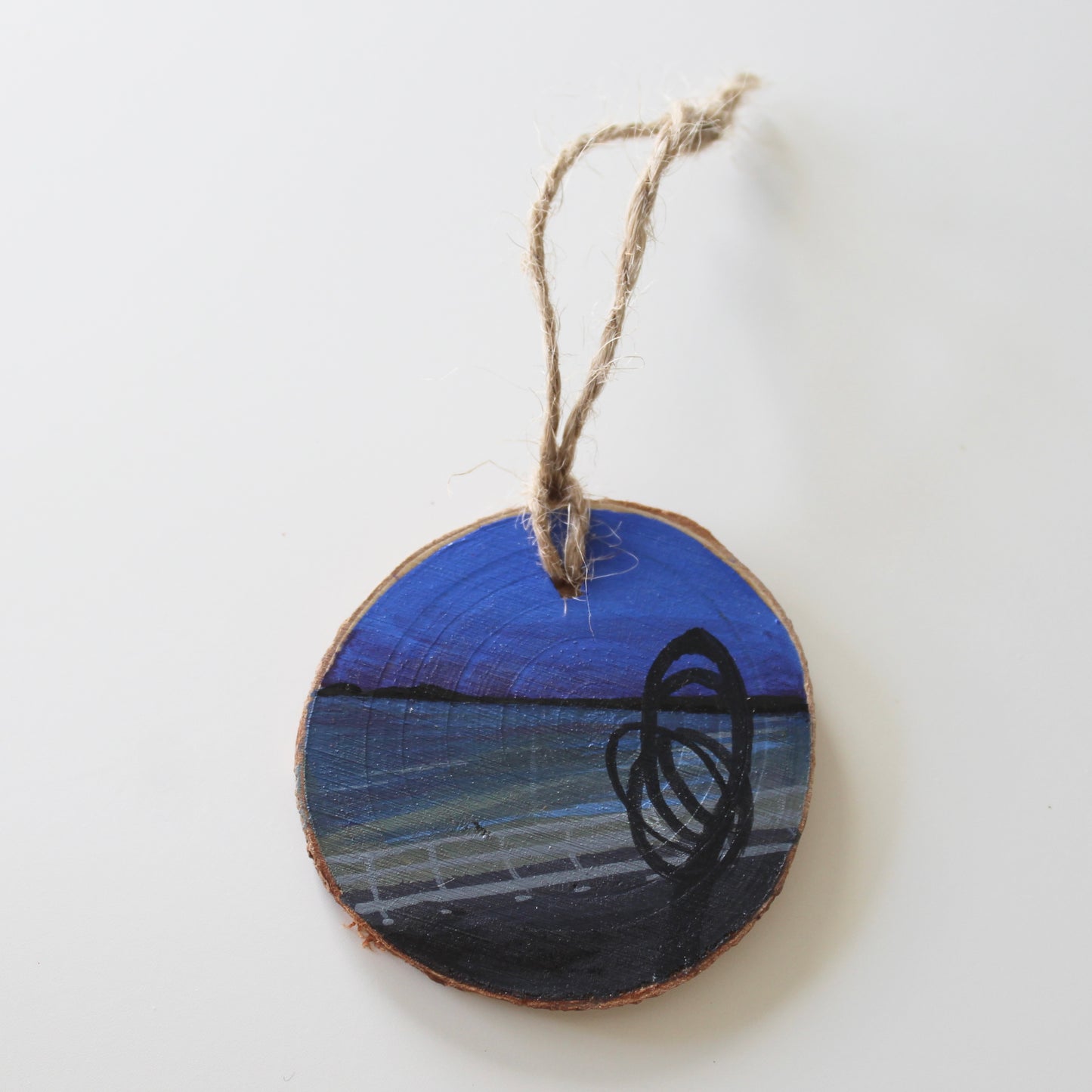 Port Talbot's Aberavon Beach and Kite Sculpture, Hand-Painted Wood Slice Art, Unique Welsh Coastal Gift