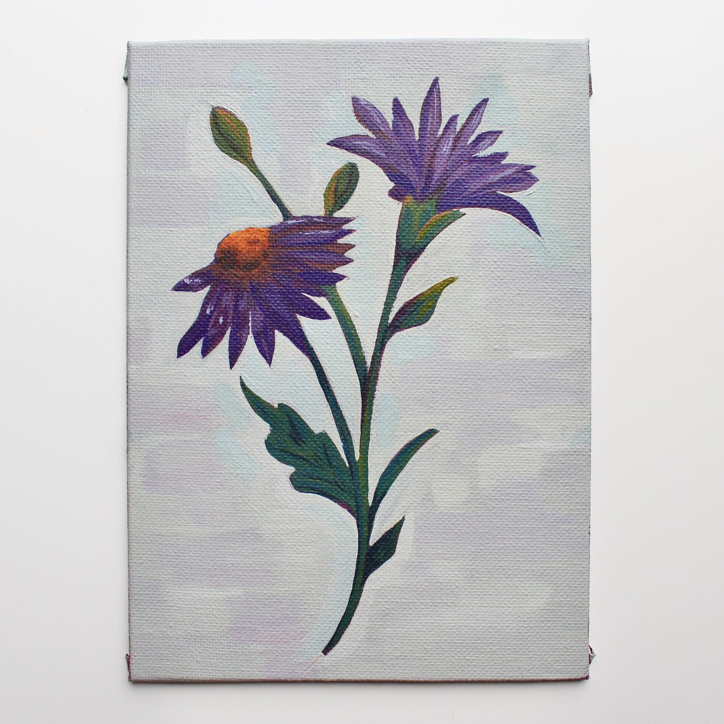 Purple Aster, September birth month, original canvas board painting. 5X7 inches.