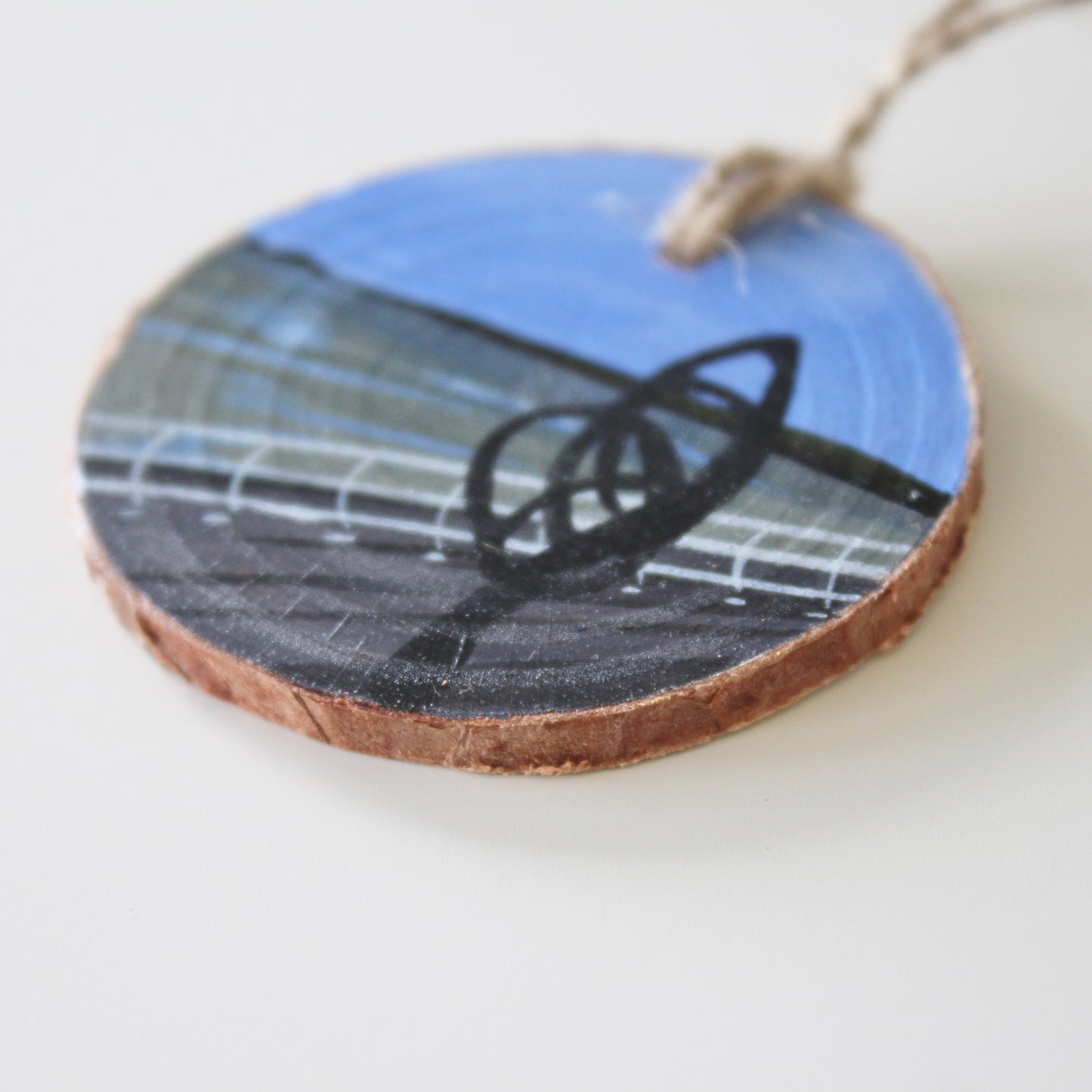 Aberavon Beach with Kite Sculpture Painting on Wood Slice, Hand-Painted Welsh Art, Unique Port Talbot Gift