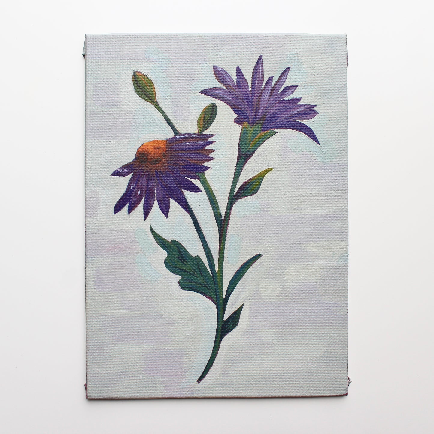 Purple Aster, September birth month, original canvas board painting. 5X7 inches.