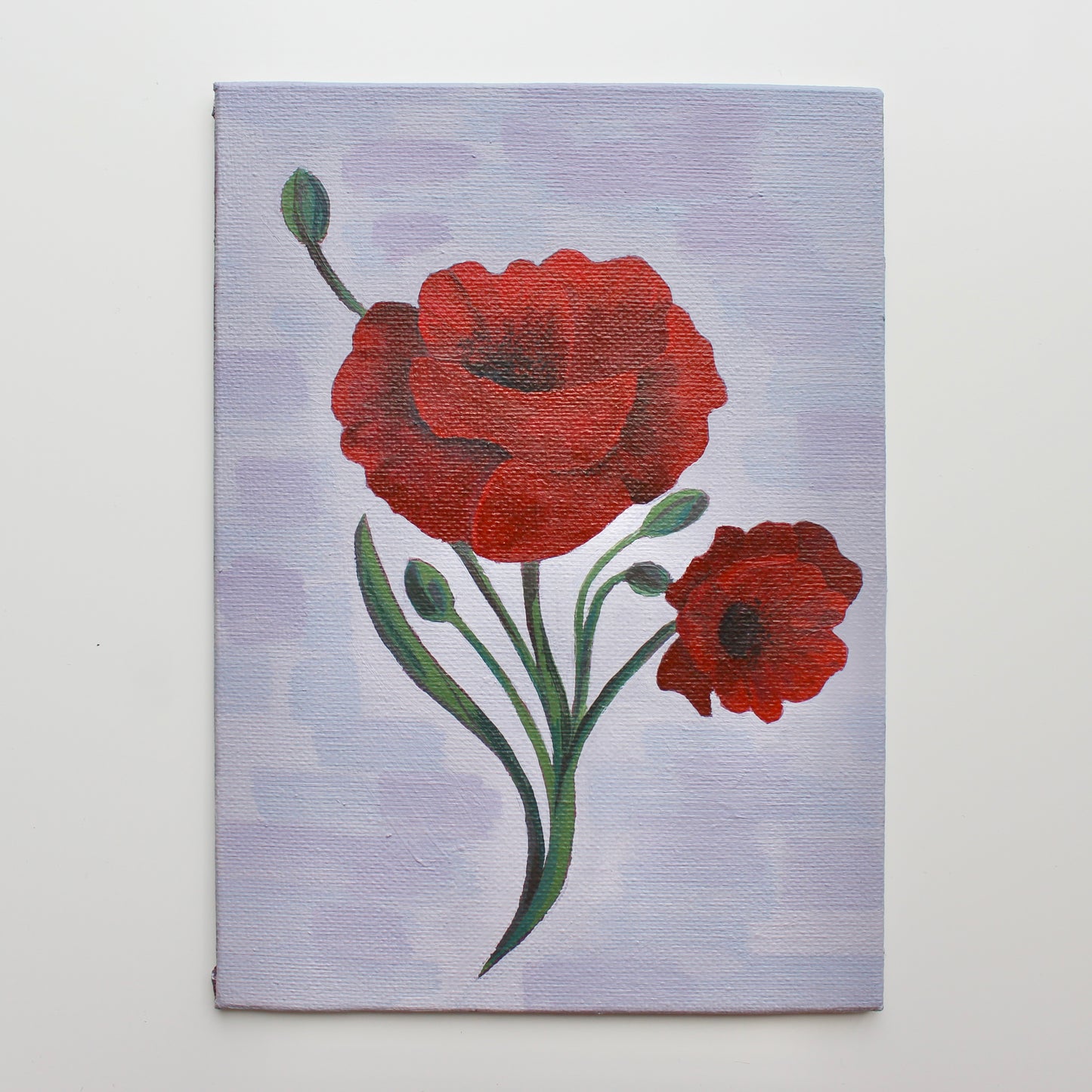 Red Poppy, August birth flower. Original acrylic painting on canvas board, 5x7"