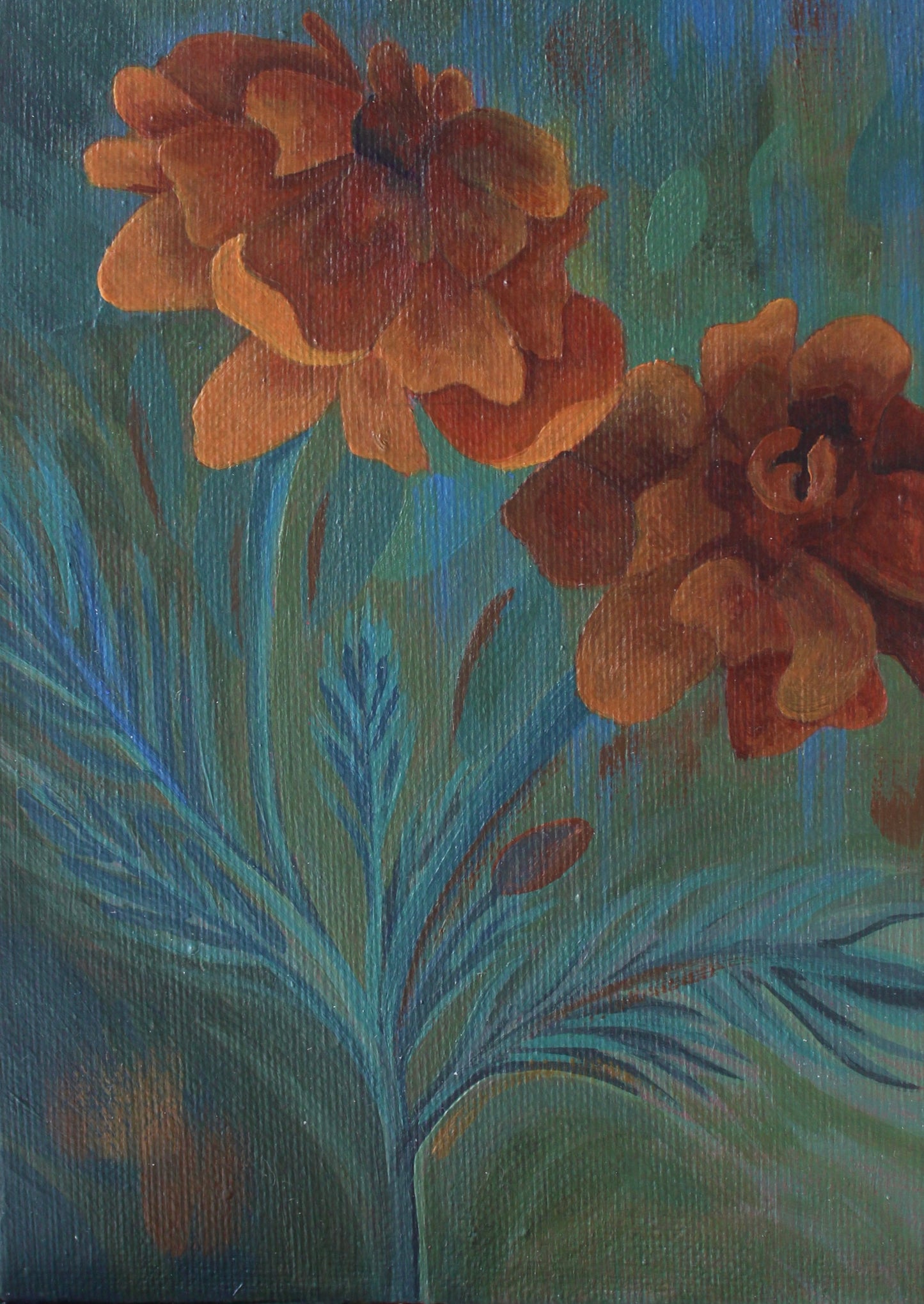 Original Marigold Acrylic Painting on 5x7 Canvas Board, October Birth Flower Art. Unique Gift from Wales