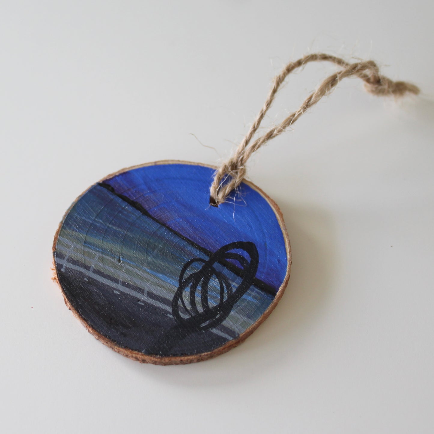 Port Talbot's Aberavon Beach and Kite Sculpture, Hand-Painted Wood Slice Art, Unique Welsh Coastal Gift