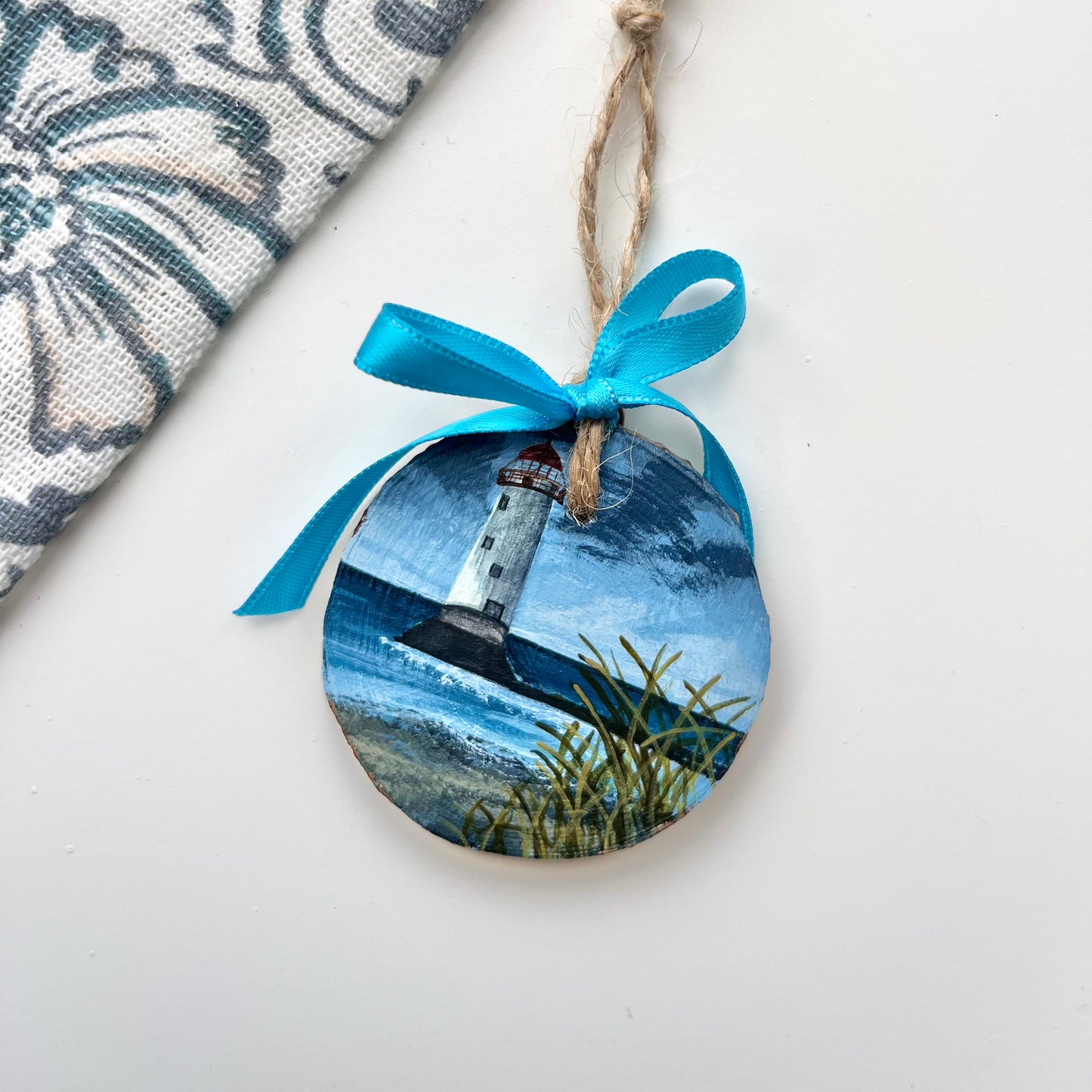 Talacre Beach Lighthouse, North Wales. Hand painted wooden ornament.