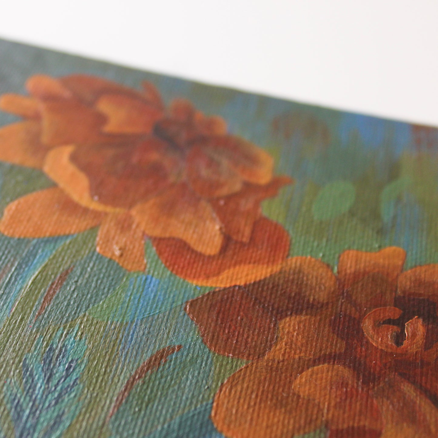 Original Marigold Acrylic Painting on 5x7 Canvas Board, October Birth Flower Art. Unique Gift from Wales