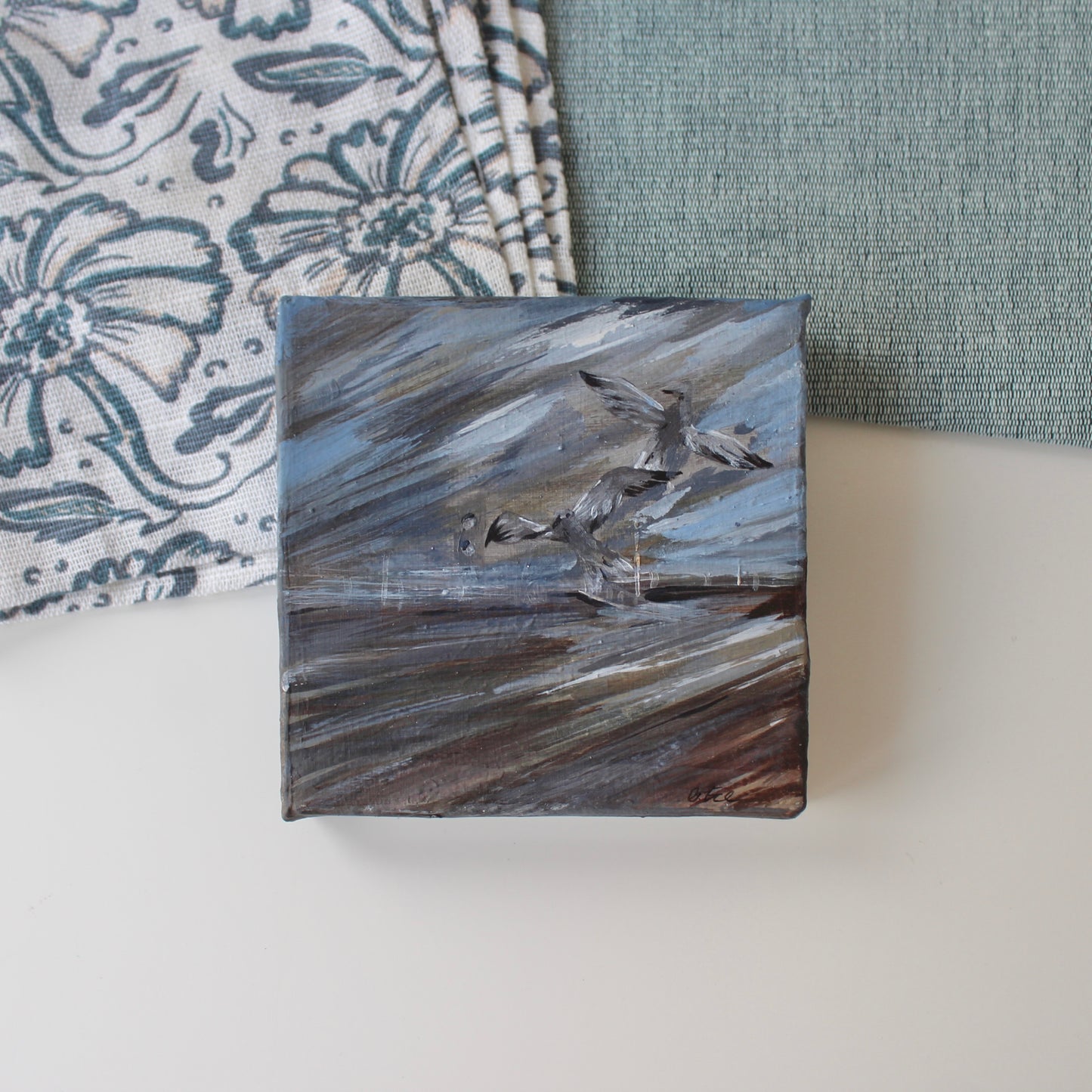 Aberavon beach seagulls, original Welsh beach on canvas.