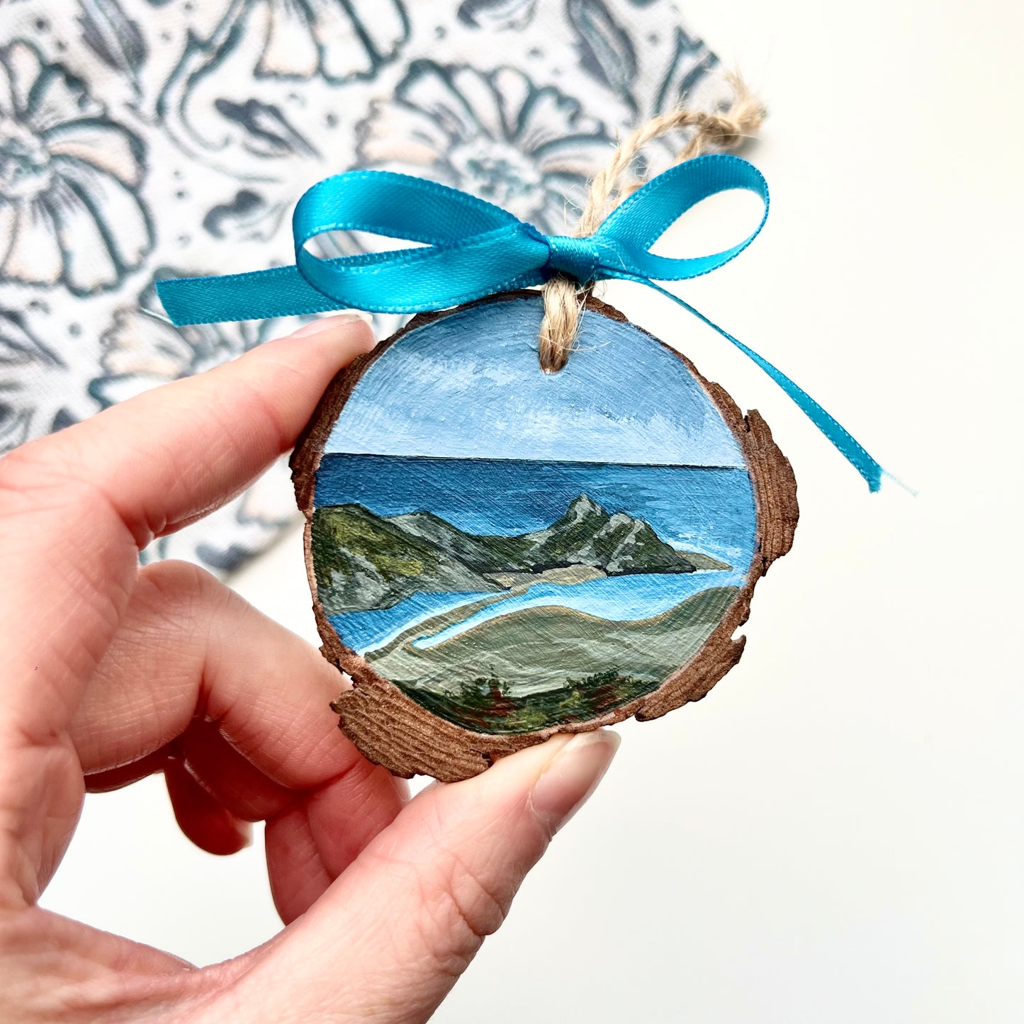 Three Cliffs Bay, Gower. Hand-Painted Wood Slice