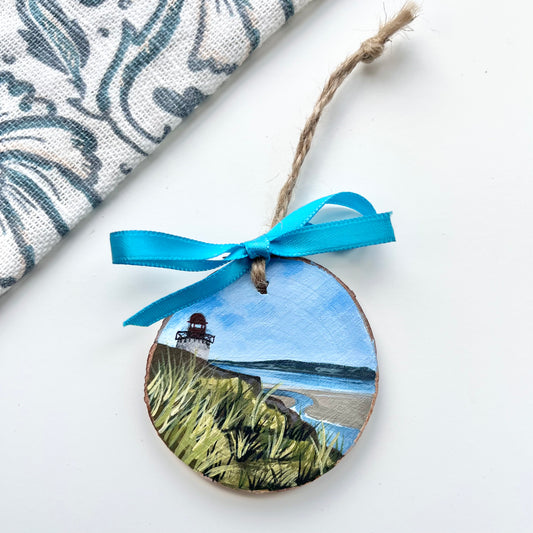 Burry Port Lighthouse, South Wales. Hand painted wooden ornament.