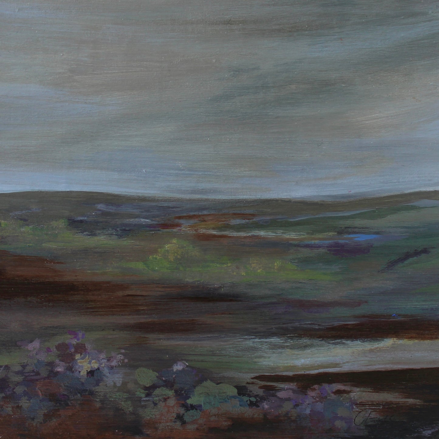 Yorkshire Moors, Wuthering Heights Inspired Landscape Painting - Original 6x6 Inch - Framed 13 x 13 inch. Art by Caitlin Eve