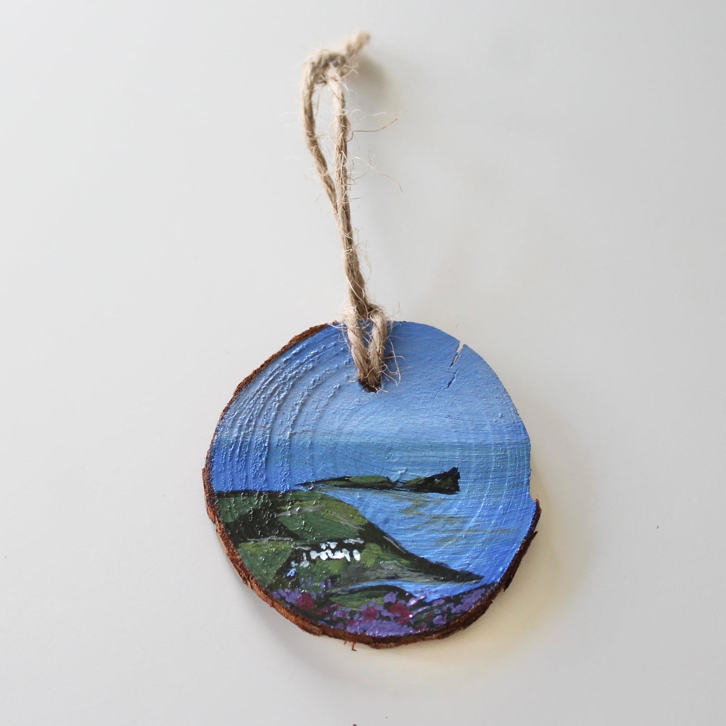 Worms Head Hand-Painted on Wood Slice, Tower Swansea Coastal Art, Unique Welsh Gift