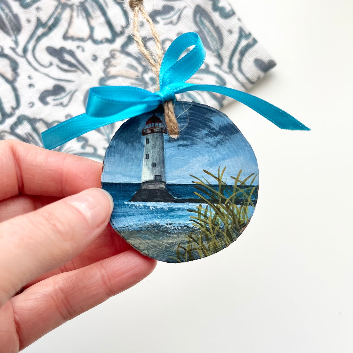 Talacre Beach Lighthouse, North Wales. Hand painted wooden ornament.
