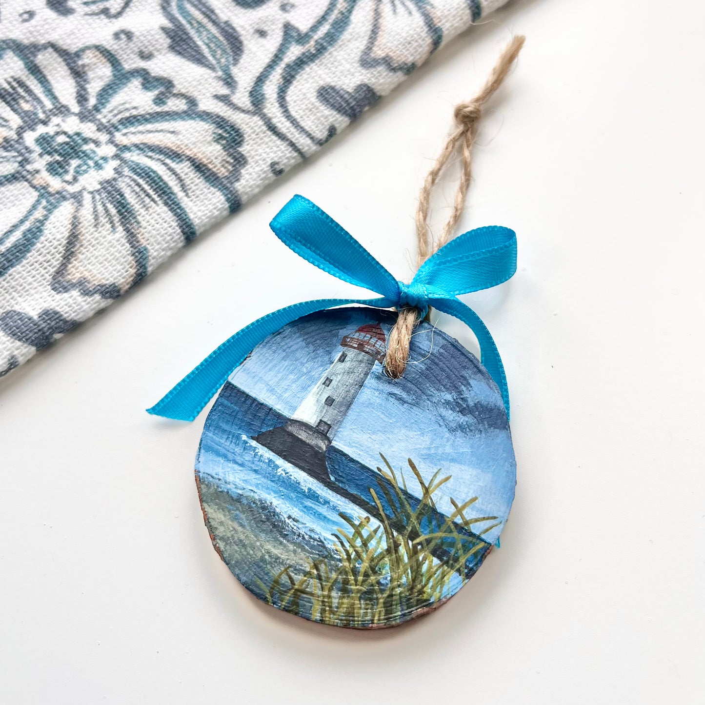 Talacre Beach Lighthouse, North Wales. Hand painted wooden ornament.