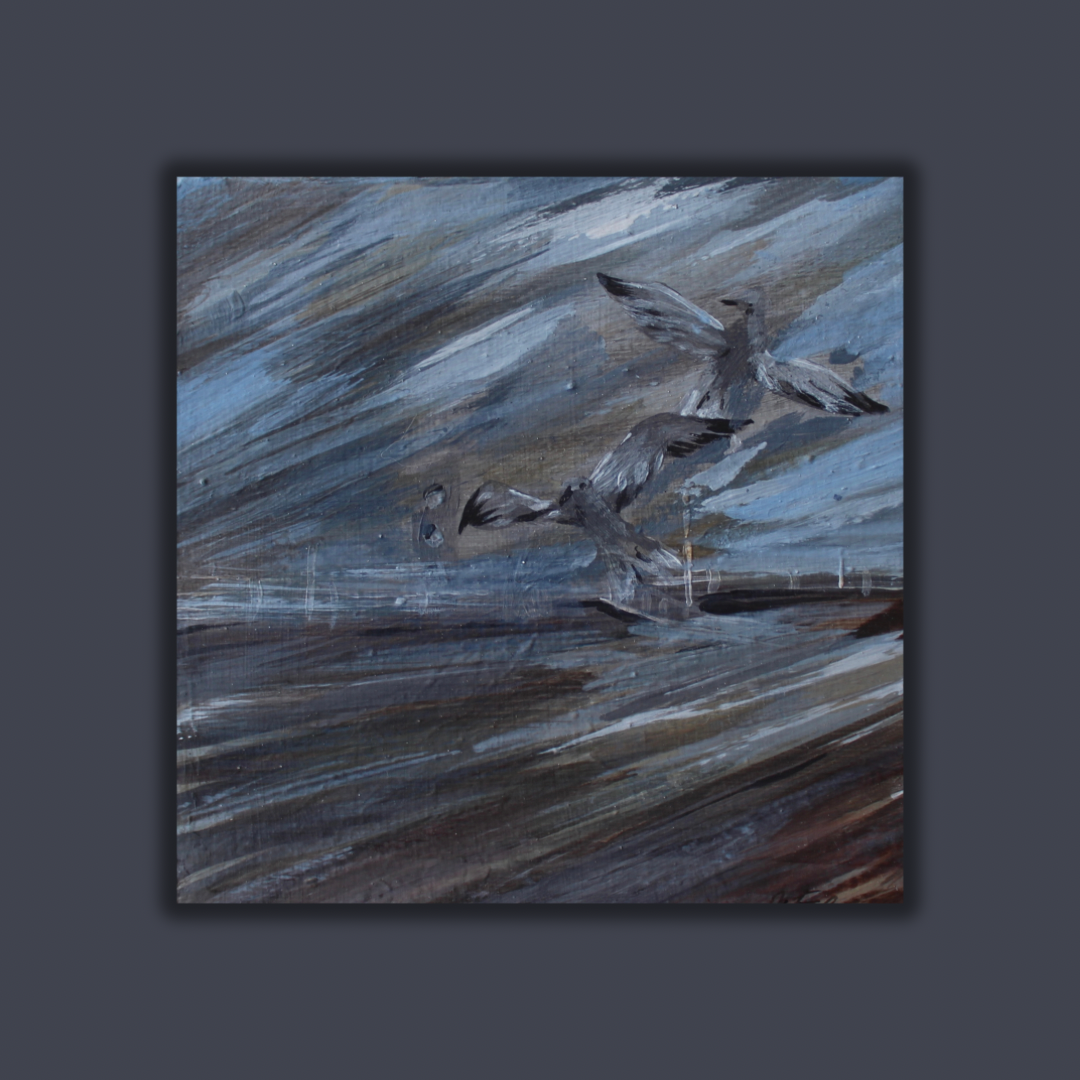 Aberavon beach seagulls, original Welsh beach on canvas.