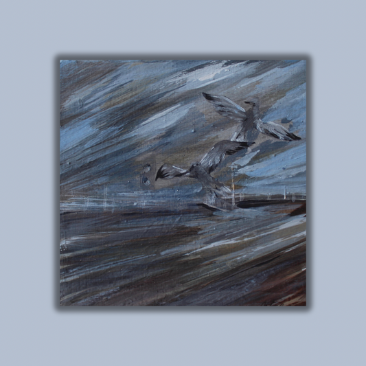 Aberavon beach seagulls, original Welsh beach on canvas.