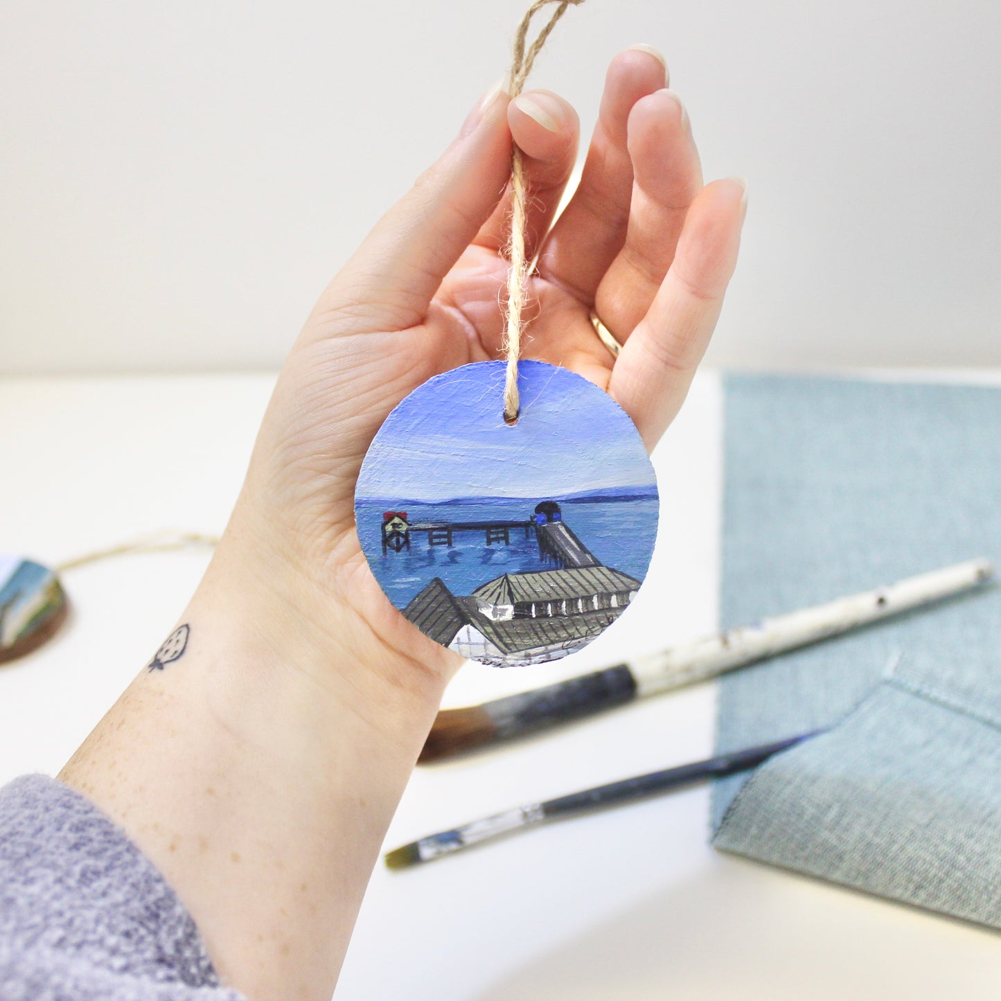 Mumbles Pier and Lifeguard Station gift. Original hand-painted decoration.