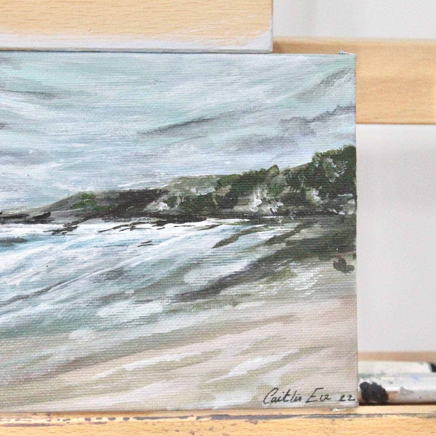 Caswell Bay, an original acrylic painting on canvas board.